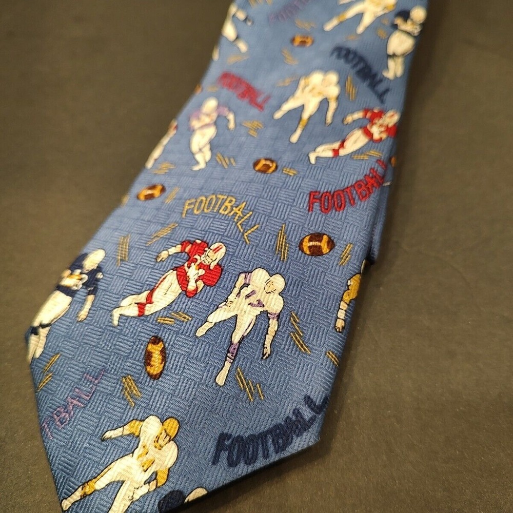 Class Club Blue And Multicolor  Football Players 53" x 3"  Mens Neck Tie‎ Blue